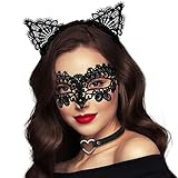 Takmor Venezianische Maske Damen, Spitze Catwoman Maske Maskenball Maske Damen Augenmaske Halloween...