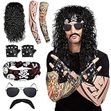 Wondora 6 Stück Rocker Outfit Herren Rocker Kostüm Rocker Kostüm Herren, Disco Sonnenbrille...