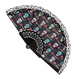 Widmann 03381 - Fächer Dia de los Muertos aus Stoff, Länge 23 cm, Tag der Toten, Mexiko,...
