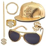 Hip Hop Kostüm Set, 80s 90s Hip Hop Rapper Accessories, Dollar Kette, 1 Stück Halskette, 2 Stück...