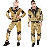 Widmann - Kostüm Trainingsanzug, gold, reflektierend, 80er Jahre Outfit, Jogginganzug, Bad Taste...