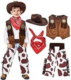 Tacobear Cowboy Kostüm Kinder Western Cowboy Zubehör Kinder mit Cowboy Weste Cowboy Hut Halstuch...