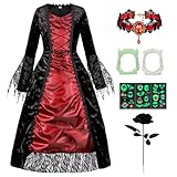 Vampir Kostüm Kinder Königin Halloween Kostüm Mädchen Kleid Verkleidung mit Halsband und Schwarz...