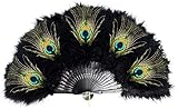 baotongle Damen Fächer im Vintage-Stil mit Marabou-Feder 1920s Handfächer Damen Kostüm Tanzpartys...
