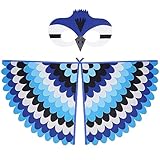 URAQT Vogelflügel Kostüm Kinder, Blau Flügel Umhang mit Filzaugen Maske Set, Buntes Vogeleule...