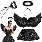 Atuoxing Engelsflügel Schwarz, 4 Stück Engel Kostüm Damen, 60/80 cm Engel Flügel mit...