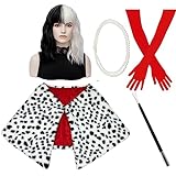TOMIGO 6 Stück Kurze Schwarze und weiße Perücke mit Faux Schal, Rote Handschuhen, Kostüm Halter,...