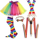 M MUNCASO 80er-Jahre-Kostüm für Mädchen, Regenbogen-Tutu-Set, Fliege, Strumpfhalter, Beinlinge,...