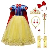 Prinzessin Schneewittchen Kostüm Kinder Mädchen Kleid mit Umhang Zubehör Karneval Geburtstag...