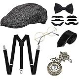 GOLDGE 1920s Herren Accessoires Set Mafia Gatsby Gatsby Kostüm Set mit Panama Gangster Hut...
