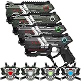 4 Light Battle Connect Anti-Cheat Laserpistolen (Metallic Grün Grau) + 4 Westen