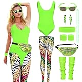Raveparty 90er 80er Jahre Outfit Damen, Aerobic Outfit 80er Damen, 80er Jahre Accessoire, Karneval...