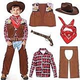 vamei Cowboy Kostüm Kinder Western Cowboy Zubehör Kinder mit Cowboy Weste Cowboy Hut Kinder...