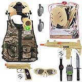 deAO Militärsoldat Tarnung Kostüm Set mit Helm, Spielzeug-Schrotflinte, Spielzeuggranaten,...