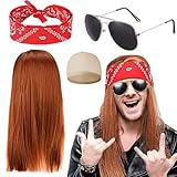 LGZIN Rocker Kostüm Herren, Punker Kostüm Herren mit Disco Rockstar Perücke Kopftuch...