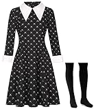 Mrsclaus Halloween Kostüm Damen für addams Family Kleid Schwarz mit Kniestrümpfe Abendkleider...