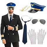 LaVenty Blau Pilot Kostüm Airline Pilot Captain Kostüm Pilot Dress up Zubehör Kapitänsmütze...