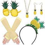 HOWAF Ananas Kostüm Damen, Ananas Haarreif Ananas Hut Hawaii Haarschmuck Ananas Brille Handschuhe...