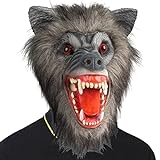 CreepyParty Grauer Werwolf Maske Grusel Latex Vollkopf Masken Gruseliger Horror Masken für...