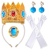 Goenb Prinzessin Peach Kostüm Zubehör, 4 Stück Set Von Prinzessin Peach Krone Ohrringe Handschuhe...