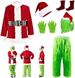 Grinch Kostüm Erwachsene,7 PCS Grinch Weihnachtsmann Outfit Grünes Monster Halloween Christmas...