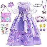 Tacobear Encanto Kostüm Kinder Isabella Mirabel Kleid Dolores Luisa Kostüm mit Umhängetasche...