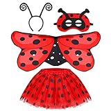 Hifot 4pcs Marienkäfer Kostüm Mädchen,Ladybug Tüllrock, Flügel, Zauberstab und Haarreif für...