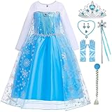 Snyemio Mädchen Prinzessinen Elsa Kleid Schneekönigin Kinder Kostüm Eiskönigin Verkleidung mit...