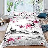 NYSMGS Bettwäsche 135x200 Japanische Kirschblüten Bettwäsche-Set 3 Teilig 3D-Druck Malen...
