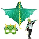 DKINY Karneval Dinosaurier Umhang, Karneval Cosplay Kinder Köstum Cape mit Mask, Drachen Mantel...