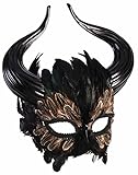 MIMIKRY Minotaurus Maske mit Stier Hörnern und Federn Schwarz/Braun Mythologie Halloween