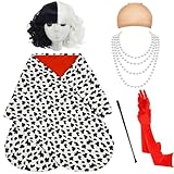 Juziviee 6pcs Cruella Devil Kostüm Damen - Cruella Kostüm Schal mit Cruella Perücke, Rote...