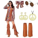 YADODO Hippie Kostüm Damen Kleid Set 70er Jahre Bekleidung Damen 70er Jahre Kostüm Damen...