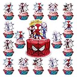 25 Stück Spider Tortendeko, Happy Birthday Tortendeko Superhelden Kuchen Deko Geburtstagsdeko...