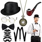 Hysagtek 20er Jahre Kostüm Herren,12 Stück Peaky Blinders Kostüm Accessoires Mafia Karneval...