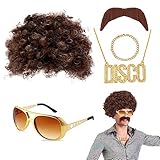VIKSAUN Hippie Kostüm Set, Hippie Accessoires, Afro Perücke, Hippie Perücke Herren, 70er 80er...