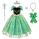 discoball Anna Prinzessin Mädchen Kleid,Kinder Anna Elsa Schneekönigin Krönungskleid Kostüm mit...