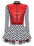Aiihoo Rennfahrer Kostüm Damen Langarm Rennwagen Kostüm Kleid mit Reißverschluss Pailletten...