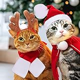 Kungfu Mall Weihnachtskostüm für Katzen, Weihnachtsmann-Mütze, Schal, Geweih, Mütze,...