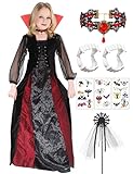 Mrsclaus Vampir Kostüm Mädchen Halloween Königin Kostüm Vampir Kleid Verkleidung mit Halsband...