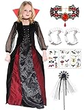 Mrsclaus Vampir Kostüm Mädchen Halloween Königin Kostüm Vampir Kleid Verkleidung mit Halsband...