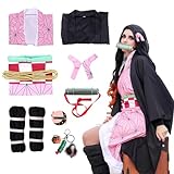 Marypaty Japanese Anime Demon Slayer Kamado Nezuko Cosplay Costume, Female Kimono, Coat, Halloween...