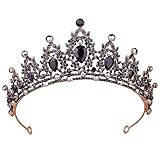 Barock-Krone, Vintage, rund, Retro, Gothic, Strass, schwarze Königin Krone für Hochzeit, Festival,...
