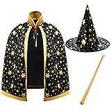 SATINIOR 3 Stück Zauberer Halloween Kostüm inklusive Zauberer Umhang Zauberhut Zauberstab mit...