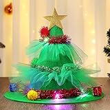 Vatocu Led Hut Weihnachtsbaum Leuchtende Xmas Haarschmuck Neuheit Tannenbaum Hut mit Stern Xmas...