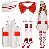 Ourdort 5 PCS Popcorn Kostüm, Kellner Kostüm im 50er Jahre Stil, Gestreifte Overknees...