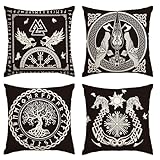 Artoid Mode Wikinger Baum des Lebens Rabe Helm der Ehrfurcht Kissenbezüge 4er Set, 45x45cm...