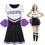 Cheerleader Kostüm, Cheerleader Kostüm Damen, Cheer-Uniform schwarz lila Cheerleader Costume...