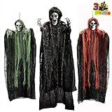 JOYIN 3 Stück Halloween hängende Sensenmänner, 134,6 cm + 80 x 2 cm, hängende Skelett Geister...