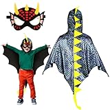 Landifor 2 Stück Dinosaurier Kostüm Kinder schwarz Dino Kostüm Drachen Flügel Umhang mit Dino...
